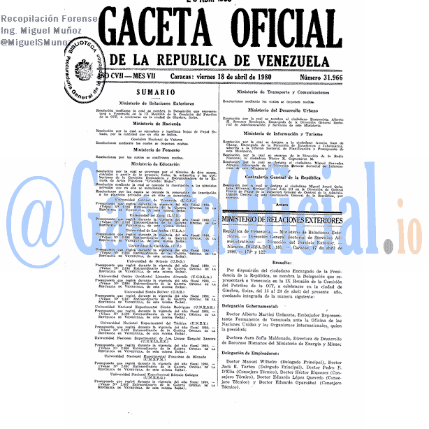 Gaceta Oficial 31966 del 18 Abril 1980