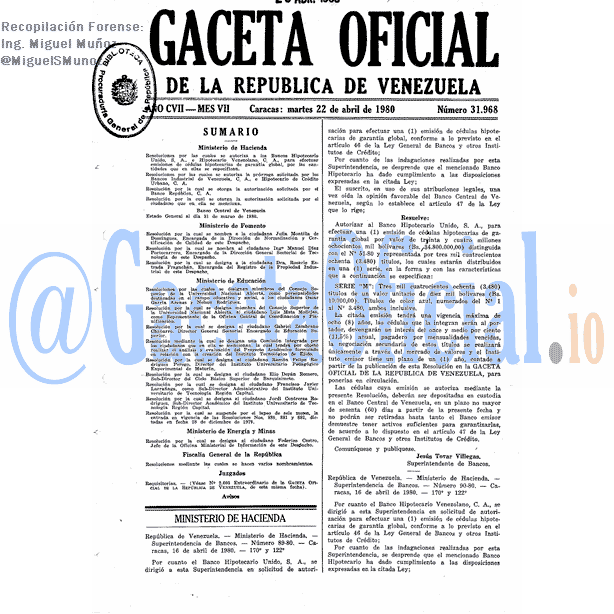 Gaceta Oficial 31968 del 22 Abril 1980