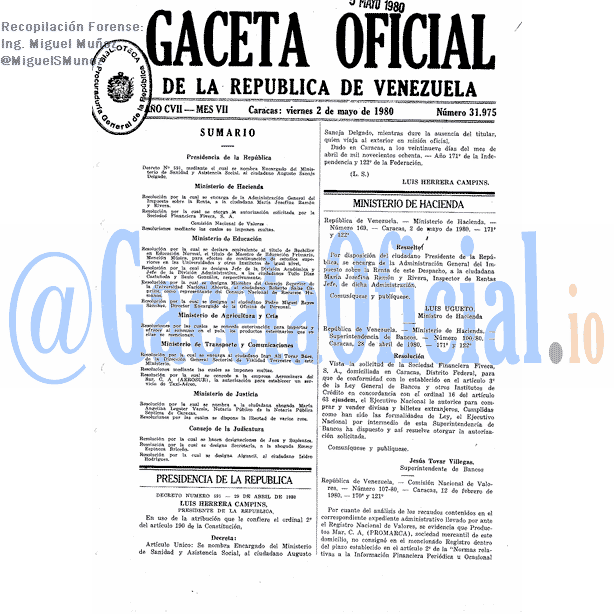 Gaceta Oficial 31975 del 2 Mayo 1980