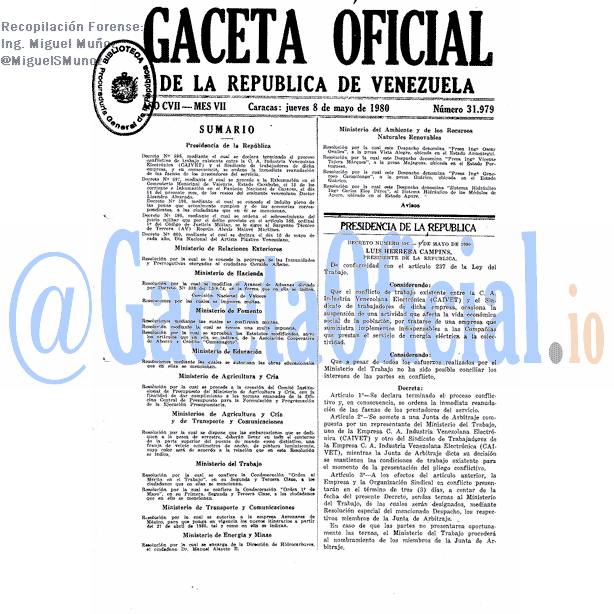 Gaceta Oficial 31979 del 8 Mayo 1980