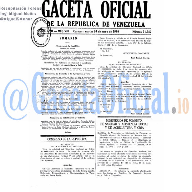 Gaceta Oficial 31987 del 20 Mayo 1980