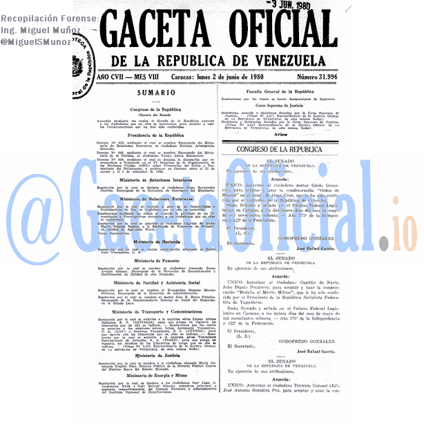 Gaceta Oficial 31996 del 2 Junio 1980