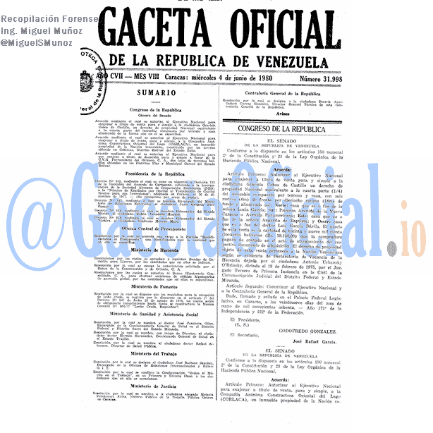 Gaceta Oficial 31998 del 4 Junio 1980