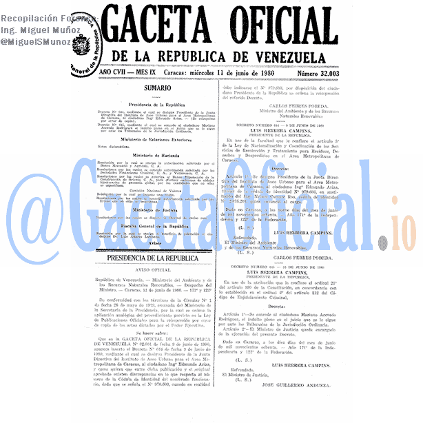 Gaceta Oficial 32003 del 11 Junio 1980
