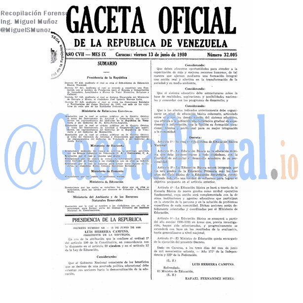 Gaceta Oficial 32005 del 13 Junio 1980
