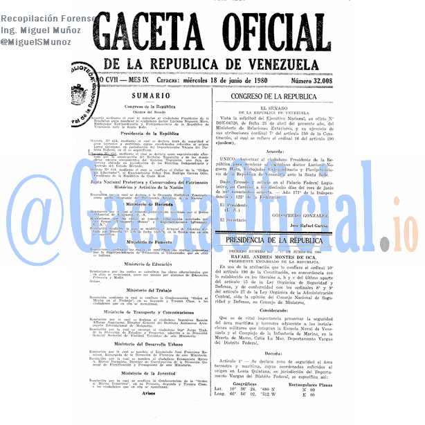 Gaceta Oficial 32008 del 18 Junio 1980