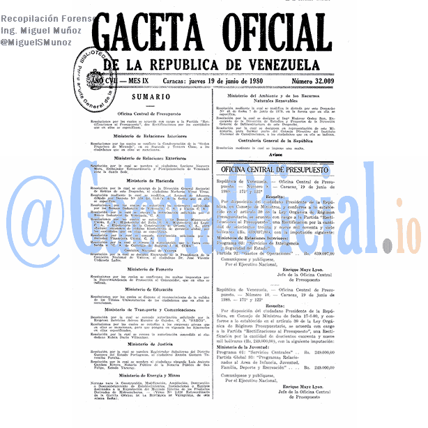 Gaceta Oficial 32009 del 19 Junio 1980