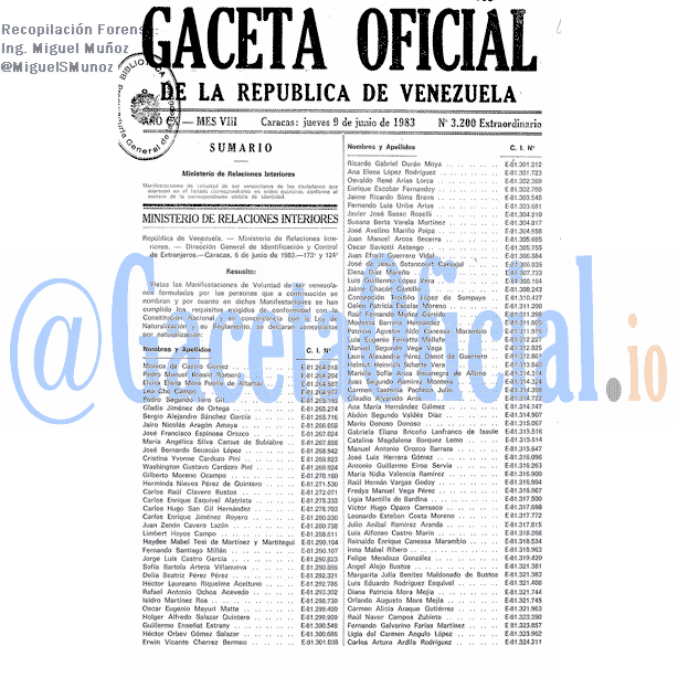 Gaceta Oficial 3200 del 9 Junio 1983