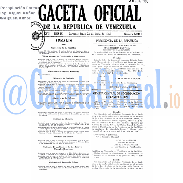 Gaceta Oficial 32011 del 23 Junio 1980