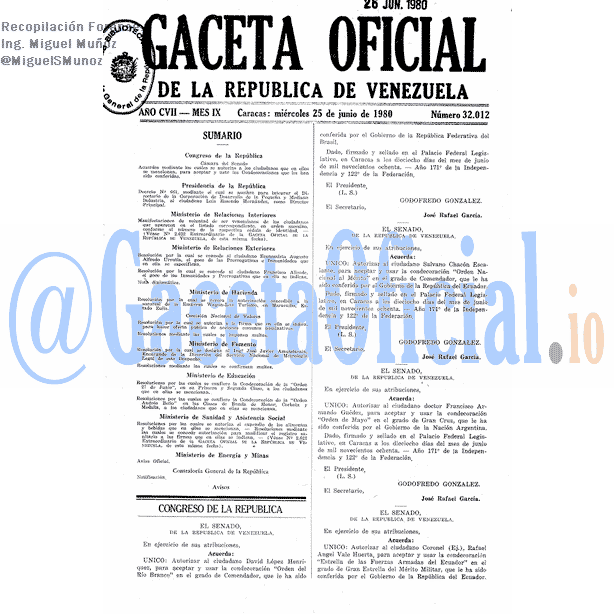 Gaceta Oficial 32012 del 25 Junio 1980