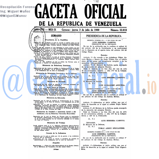 Gaceta Oficial 32018 del 3 Julio 1980