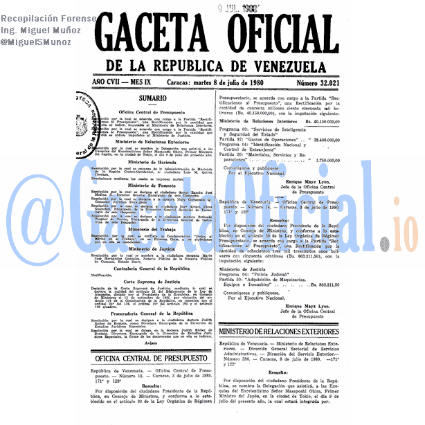 Gaceta Oficial 32021 del 8 Julio 1980