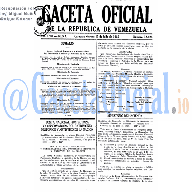 Gaceta Oficial 32024 del 11 Julio 1980