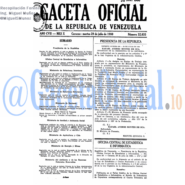 Gaceta Oficial 32035 del 29 Julio 1980