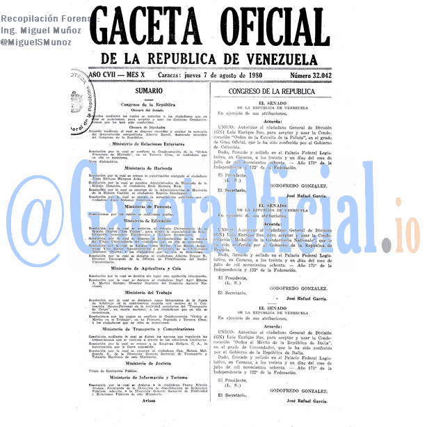 Gaceta Oficial 32042 del 7 Agosto 1980