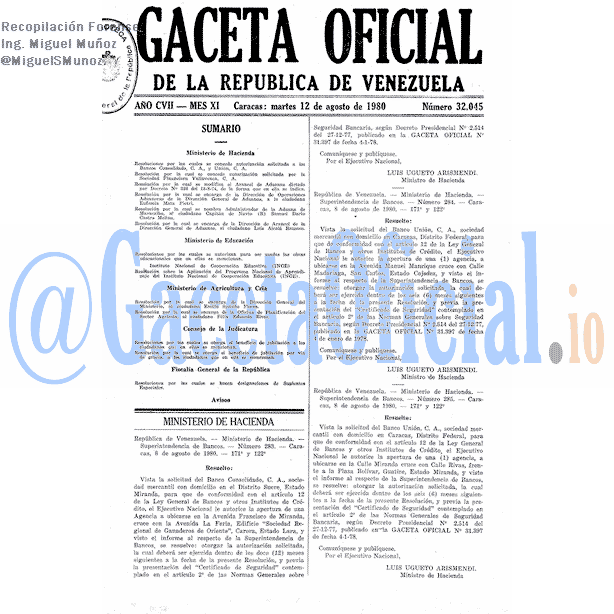 Gaceta Oficial 32045 del 12 Agosto 1980