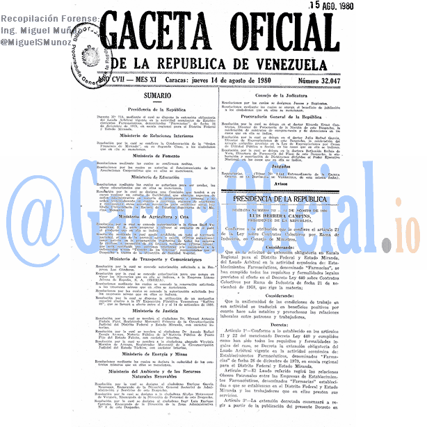 Gaceta Oficial 32047 del 14 Agosto 1980