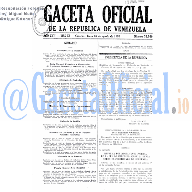 Gaceta Oficial 32049 del 18 Agosto 1980