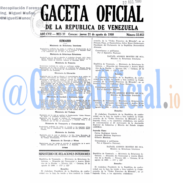 Gaceta Oficial 32052 del 21 Agosto 1980
