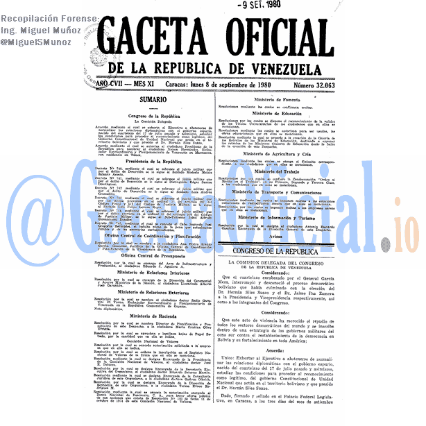 Gaceta Oficial 32063 del 8 Septiembre 1980