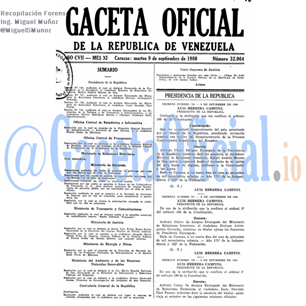 Gaceta Oficial 32064 del 9 Septiembre 1980
