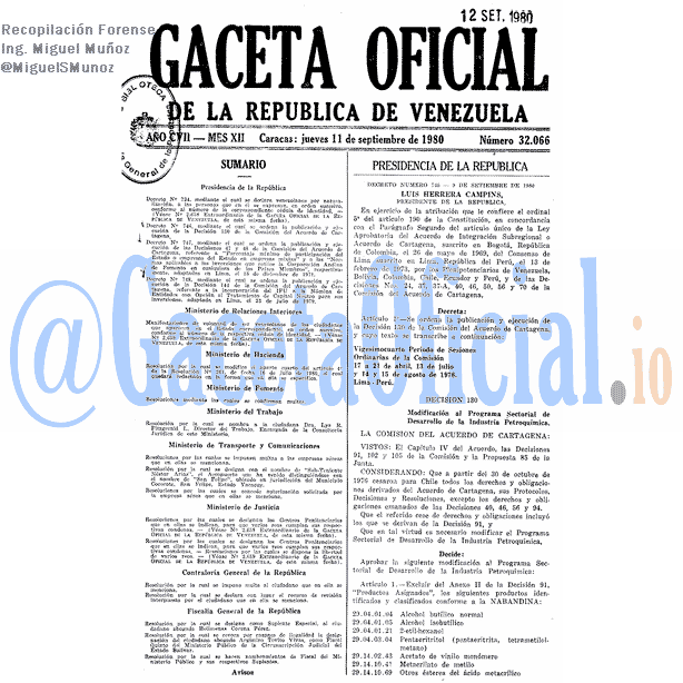 Gaceta Oficial 32066 del 11 Septiembre 1980