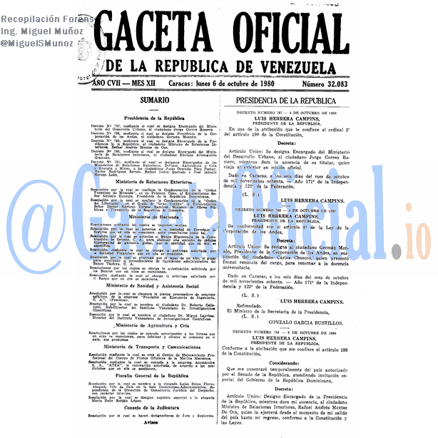 Gaceta Oficial 32083 del 6 Octubre 1980