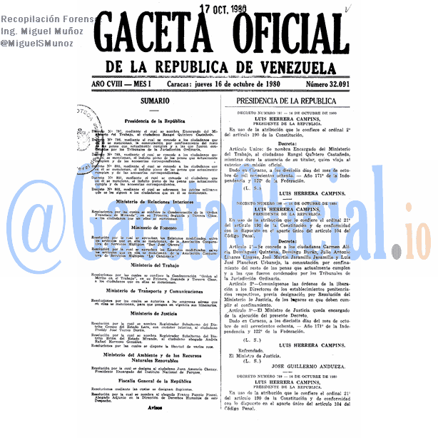 Gaceta Oficial 32091 del 16 Octubre 1980