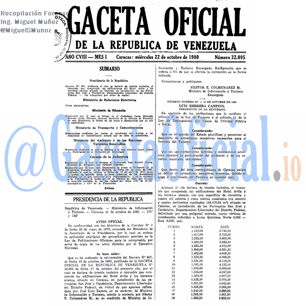 Gaceta Oficial 32095 del 22 Octubre 1980