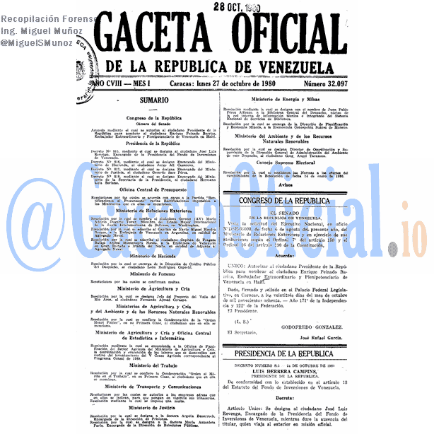 Gaceta Oficial 32097 del 27 Octubre 1980