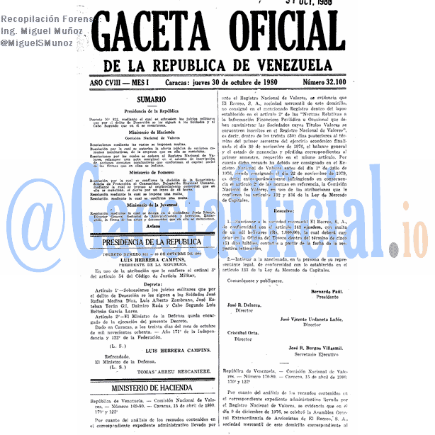 Gaceta Oficial 32100 del 30 Octubre 1980