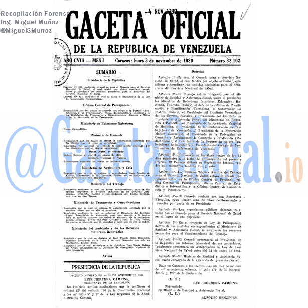 Gaceta Oficial 32102 del 3 Noviembre 1980