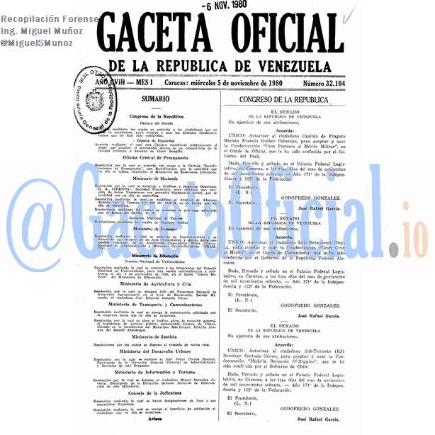 Gaceta Oficial 32104 del 5 Noviembre 1980