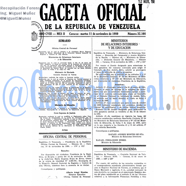 Gaceta Oficial 32108 del 11 Noviembre 1980