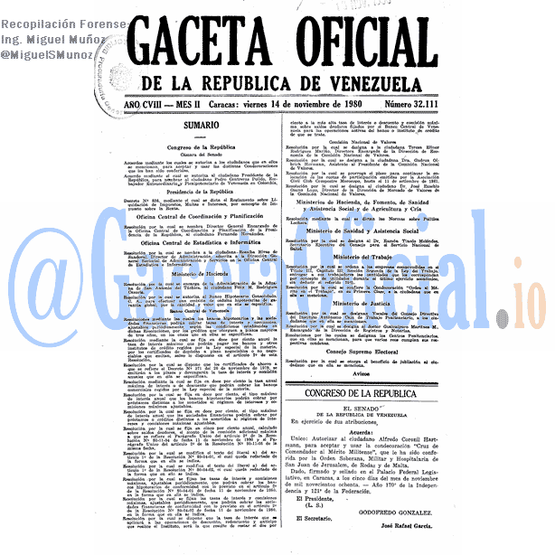 Gaceta Oficial 32111 del 14 Noviembre 1980