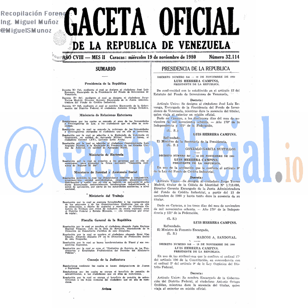 Gaceta Oficial 32114 del 19 Noviembre 1980