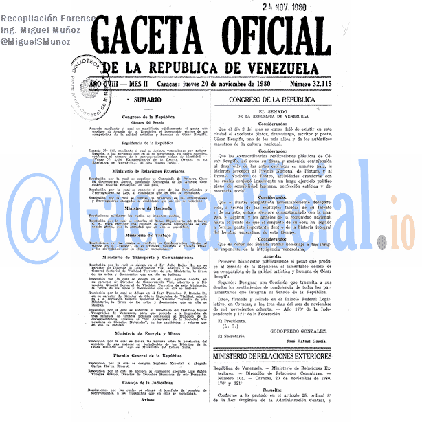 Gaceta Oficial 32115 del 20 Noviembre 1980