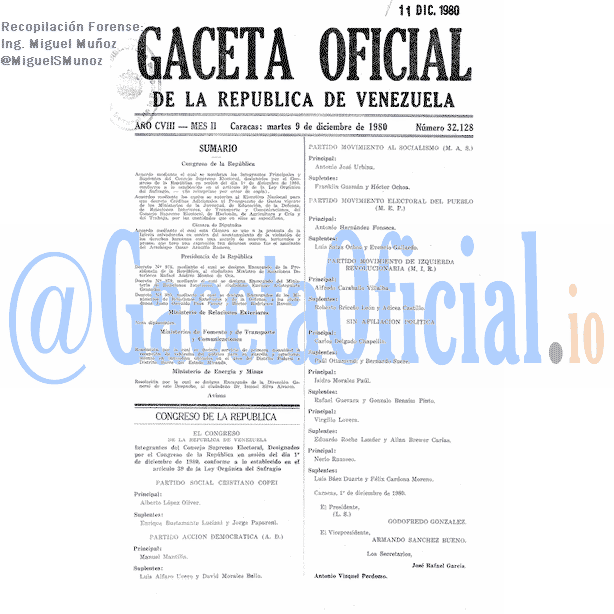 Gaceta Oficial 32128 del 9 Diciembre 1980