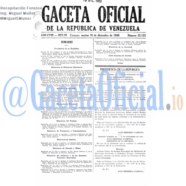 Gaceta Oficial 32133 del 16 Diciembre 1980