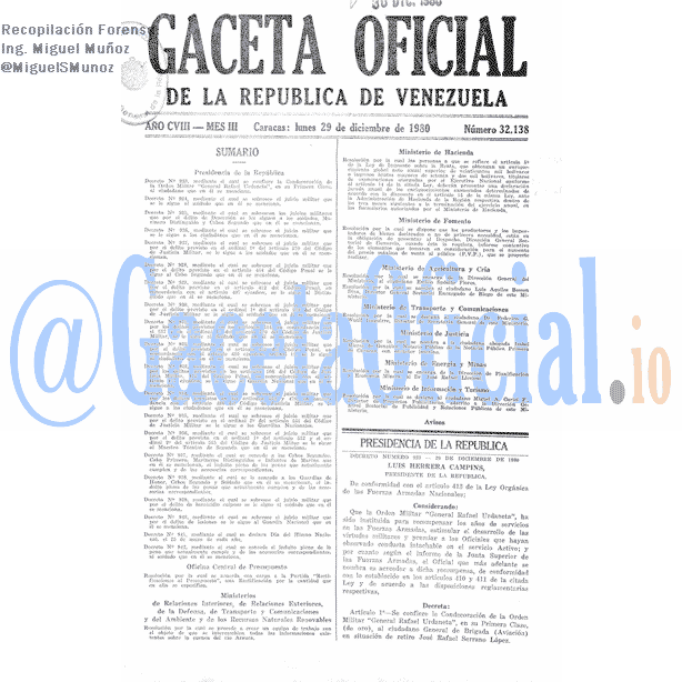 Gaceta Oficial 32138 del 29 Diciembre 1980
