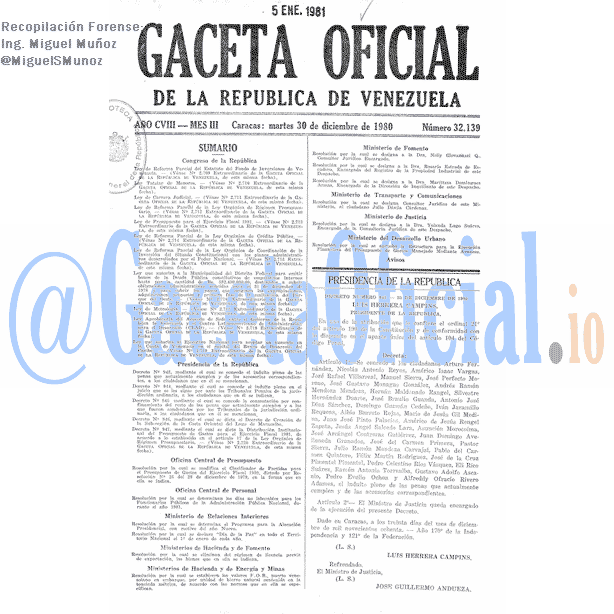 Gaceta Oficial 32139 del 30 Diciembre 1980