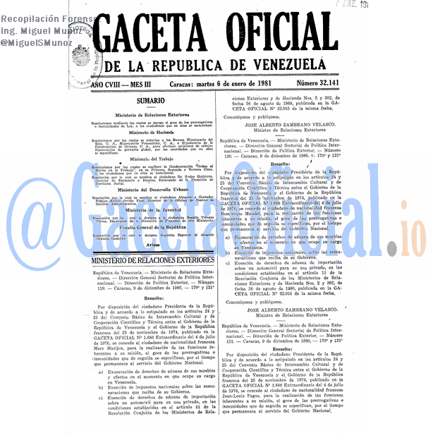 Gaceta Oficial 32141 del 6 Enero 1981