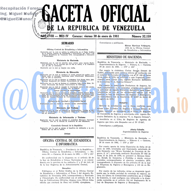 Gaceta Oficial 32159 del 30 Enero 1981