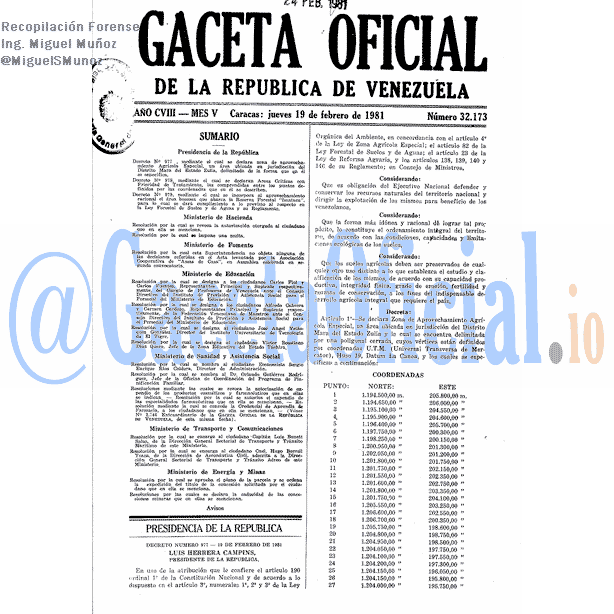 Gaceta Oficial 32173 del 19 Febrero 1981