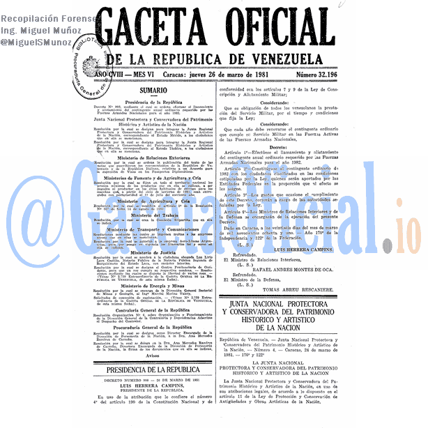 Gaceta Oficial 32196 del 26 Marzo 1981