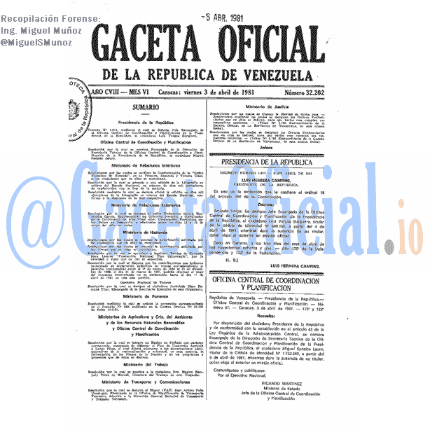 Gaceta Oficial 32202 del 3 Abril 1981