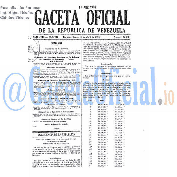 Gaceta Oficial 32208 del 13 Abril 1981