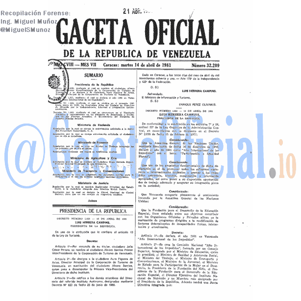 Gaceta Oficial 32209 del 14 Abril 1981