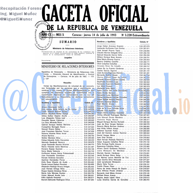 Gaceta Oficial 3220 del 14 Julio 1983