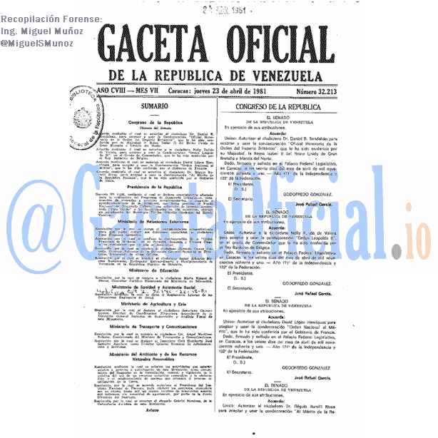 Gaceta Oficial 32213 del 23 Abril 1981